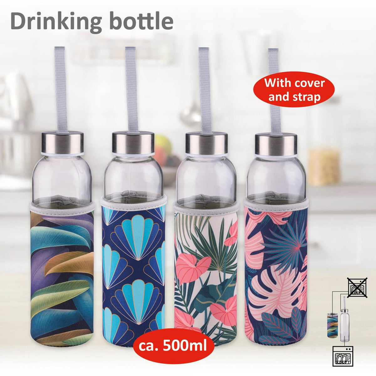 Alpina drikkeflaske glas 500ml + låg