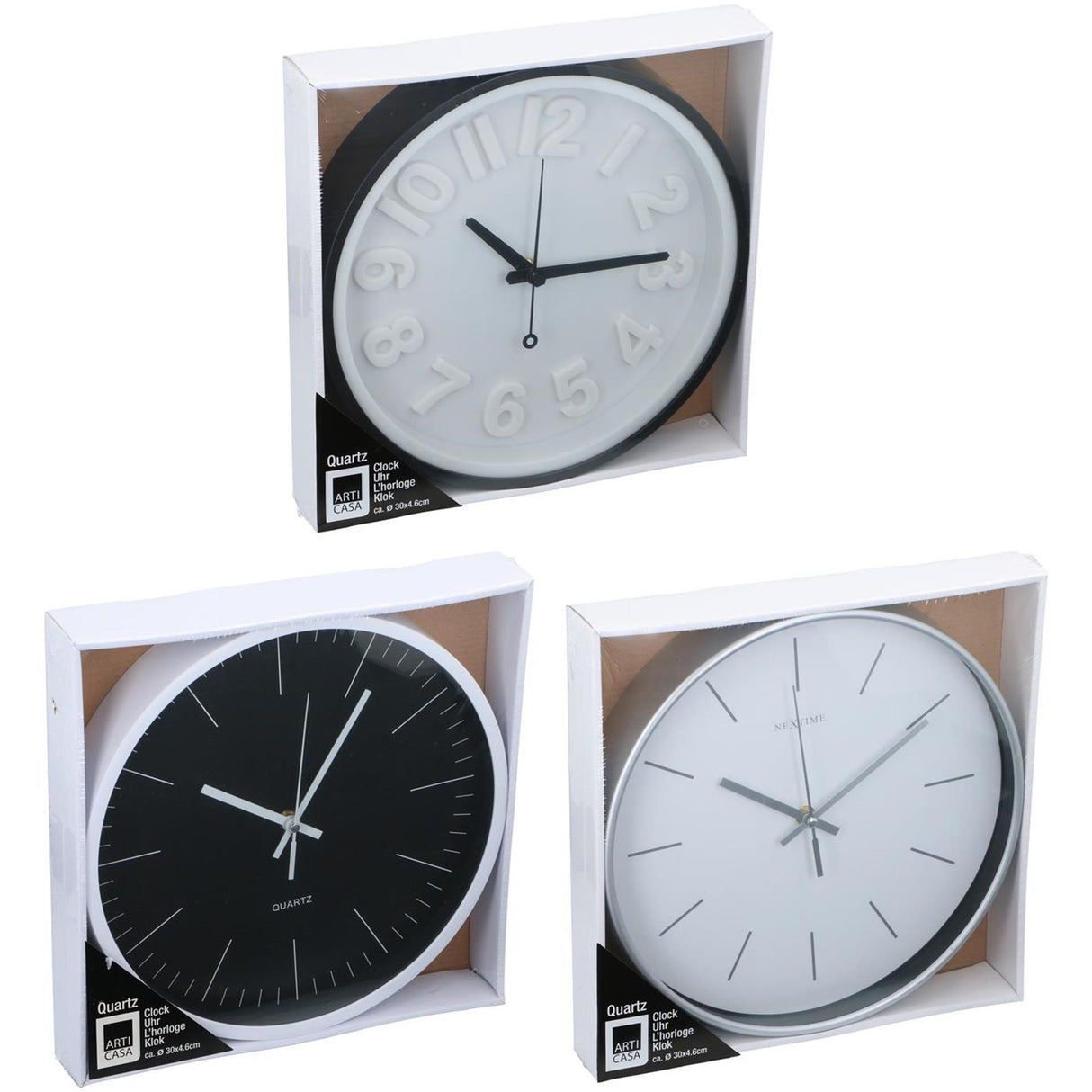 Vægur 3 assorteret vægur dia30cm plast