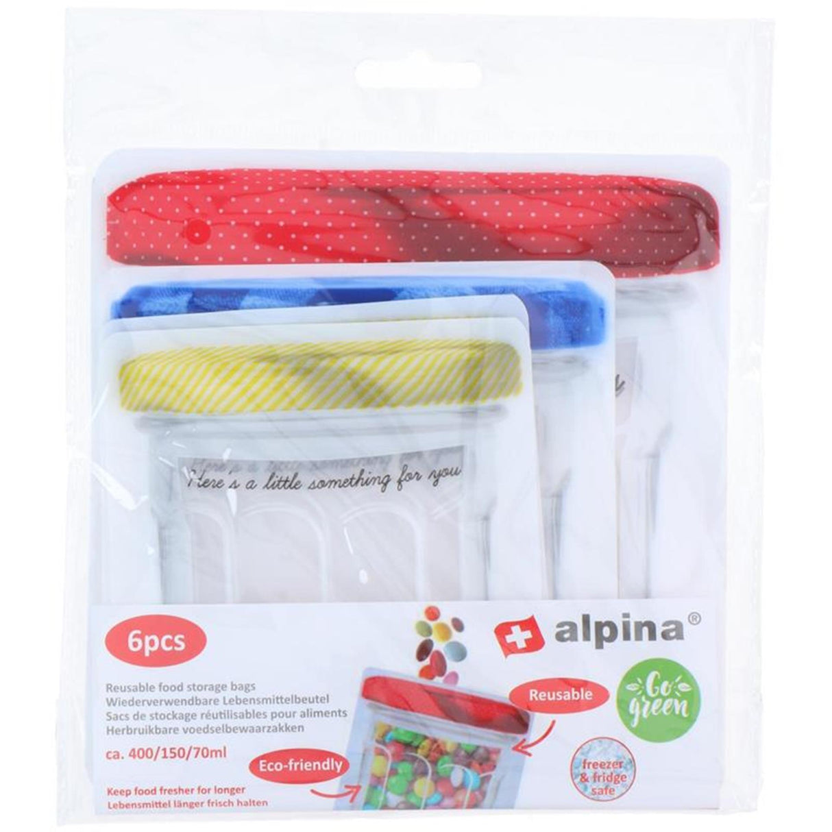 Livstid madlavning alpina genanvendelige madopbevaringsposer 70 150 400 ml sæt med 6