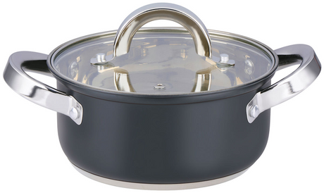 Alpina gryde med låg 1,9 liter - rustfri gryde 16 cm - induktion - glaslåg - velegnet til alle varmekilder