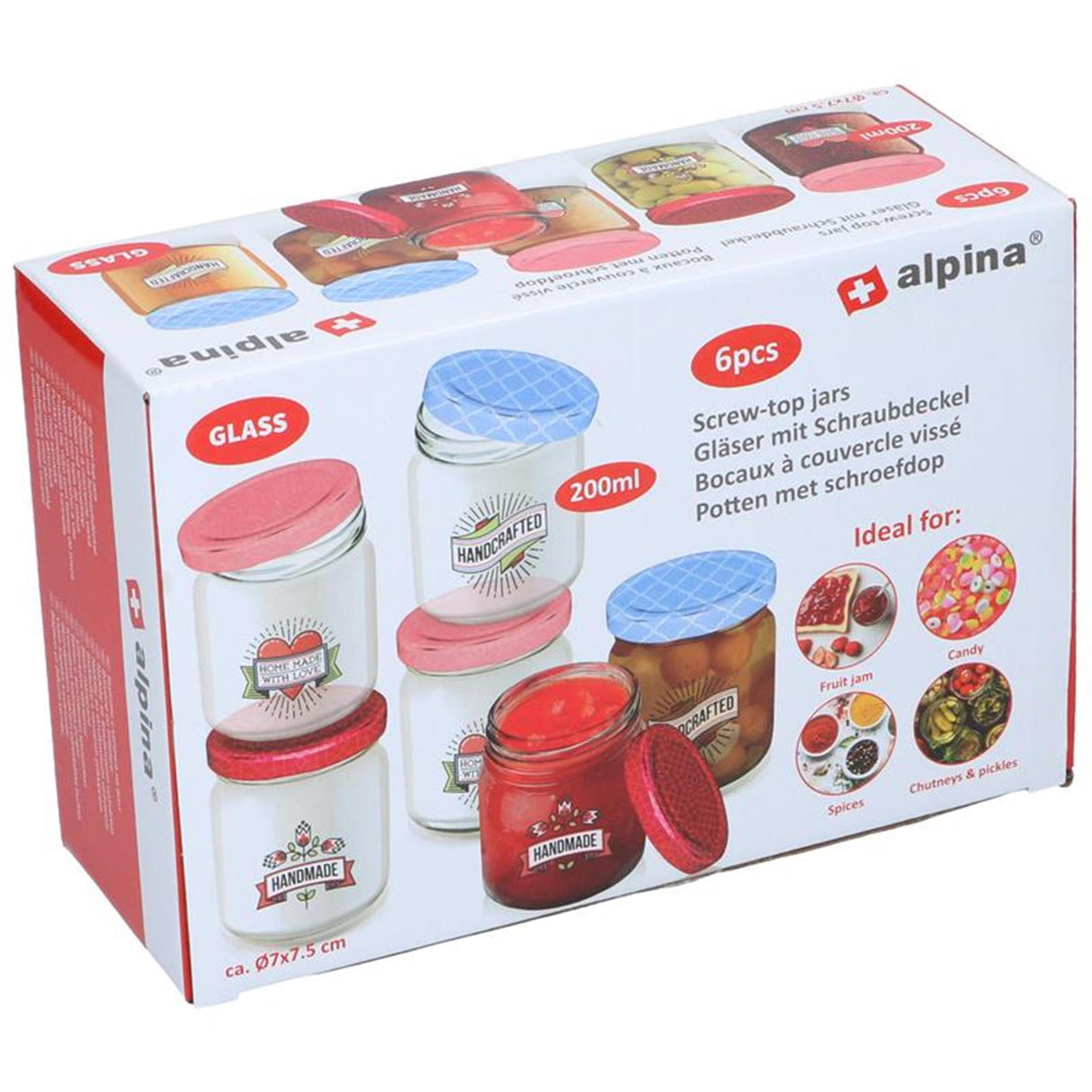 Alpina opbevaringskrukkesæt med skruelåg 6-delt 200ml