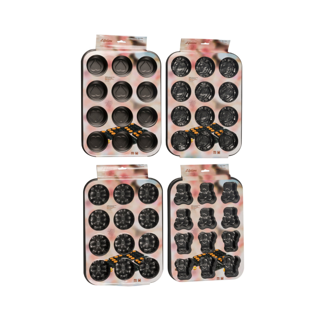 Livsvarig muffinsbageform 43,5x28,4 cm sort assorteret