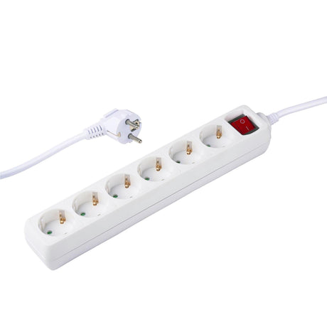 Grundig strømskinne hvid med afbryder 6-vejs 1,5 m