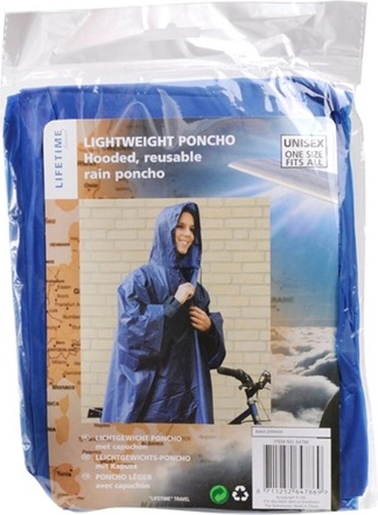 Livsvarig regnponcho med hætte | blå