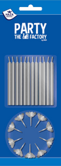 Taartkaarsjes 12 stuks + 12 houders zilver