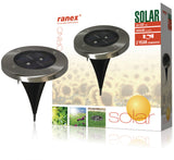 Ranex ra-5000389 rund LED solcellejord spotlight børstet rustfrit stål glas