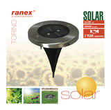 Ranex ra-5000389 rund LED solcellejord spotlight børstet rustfrit stål glas