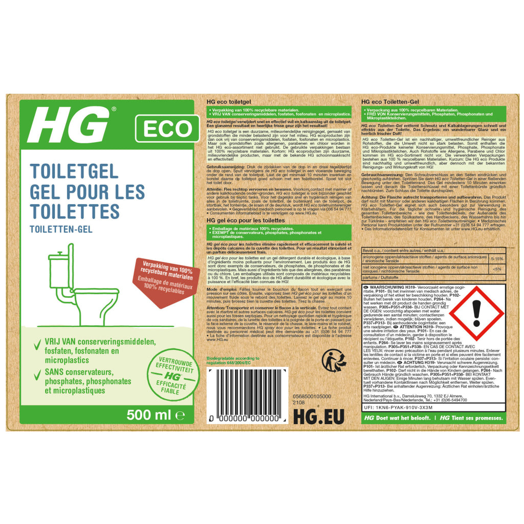 Hg eco toilet gel 500ml flaske