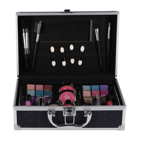 Casuelle make-up etui i aluminium mørkeblå glitter