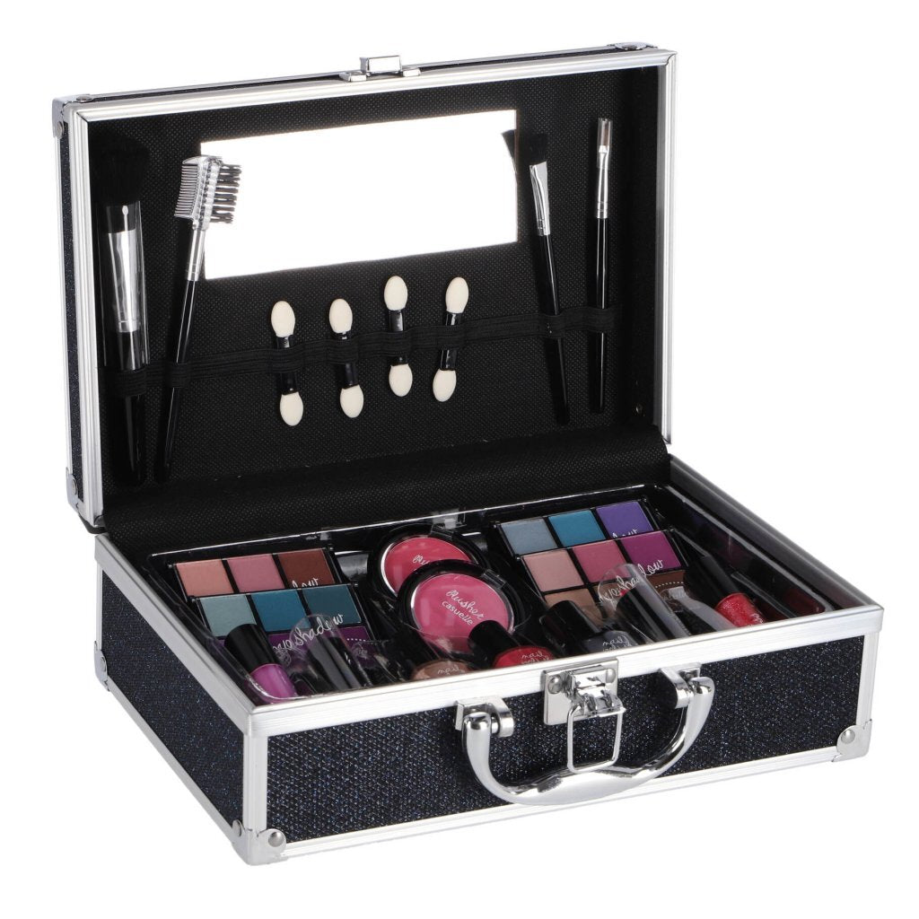Casuelle make-up etui i aluminium mørkeblå glitter