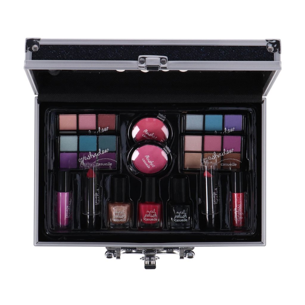 Casuelle make-up etui i aluminium mørkeblå glitter