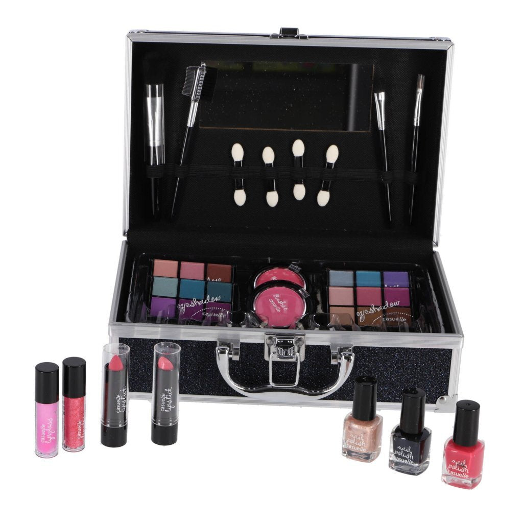 Casuelle make-up etui i aluminium mørkeblå glitter