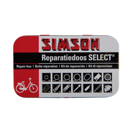 Reparationsboks Vælg 12,5 cm aluminium rød hvid 23-delt