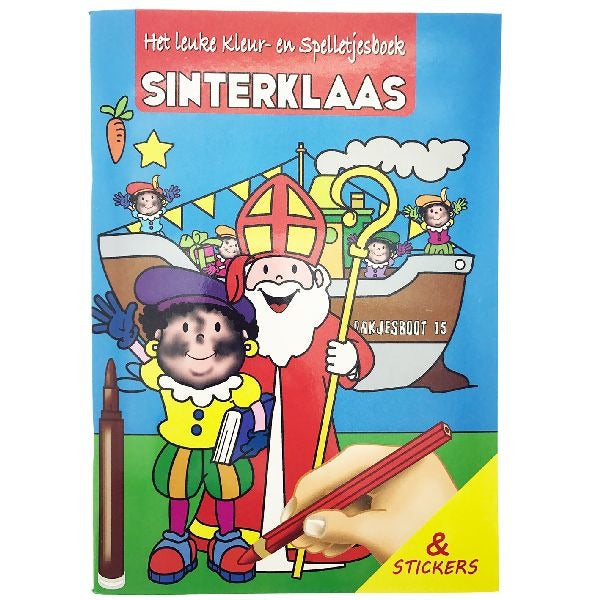 Grundlæggende Sinterklaas male- og spilbog med klistermærker A4