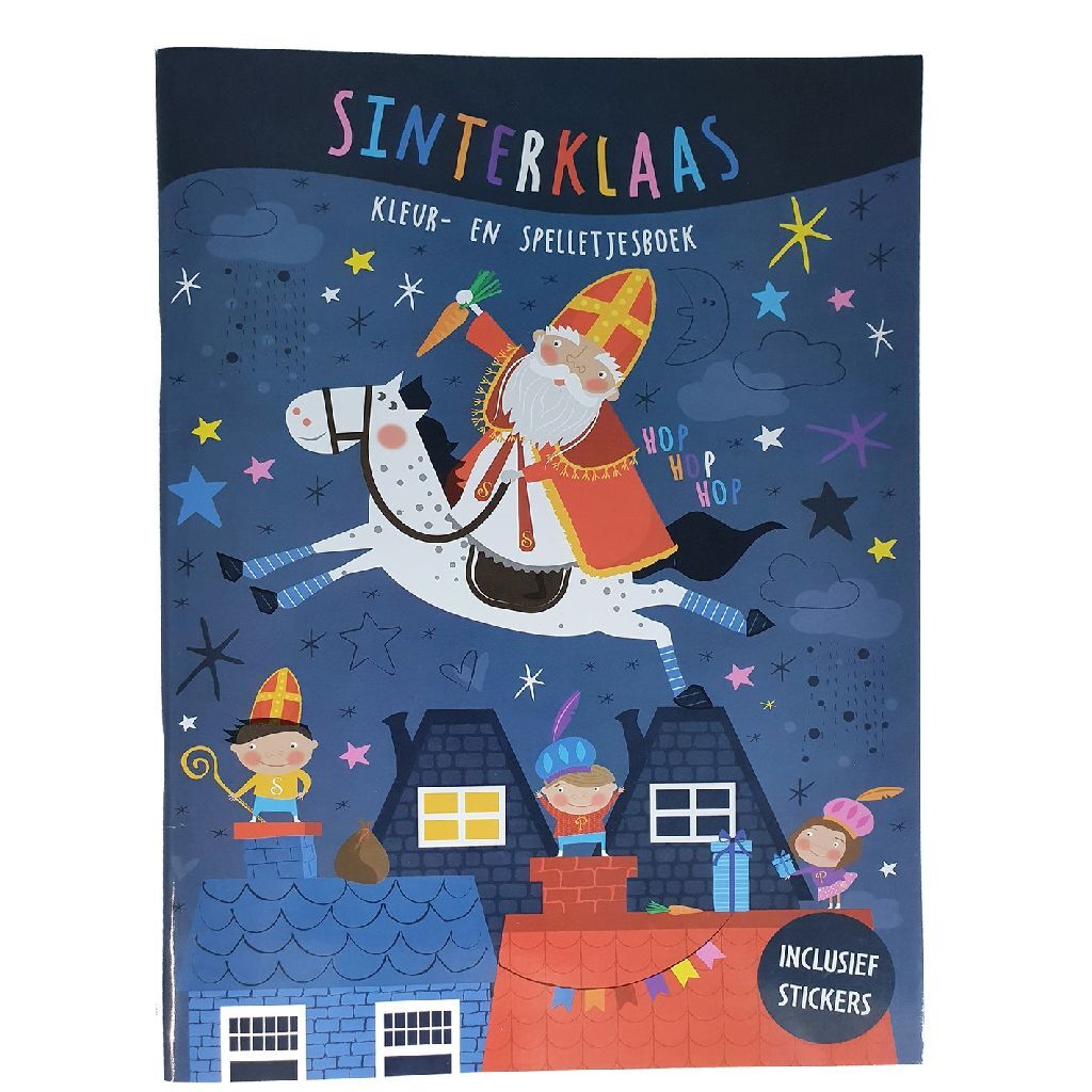 Grundlæggende Sinterklaas male- og spilbog + klistermærker