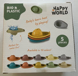 Johntoy bioplastic badebåde happy world 5 stk stabelbart legetøj.