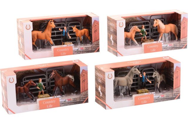 Johntoy paardenverzorging groot set 4 assorti