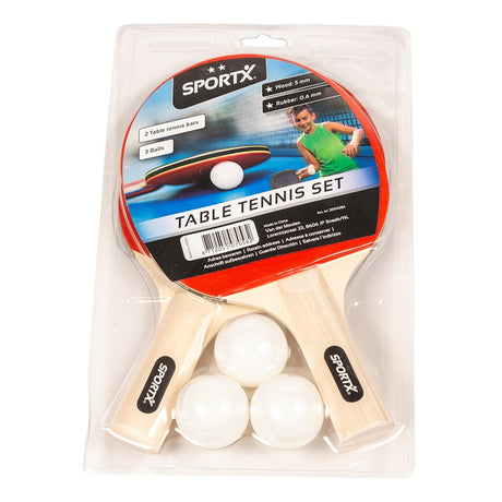 Sportx Table Tennis Set med 2 stjerner 2 flagermus + 3 bolde