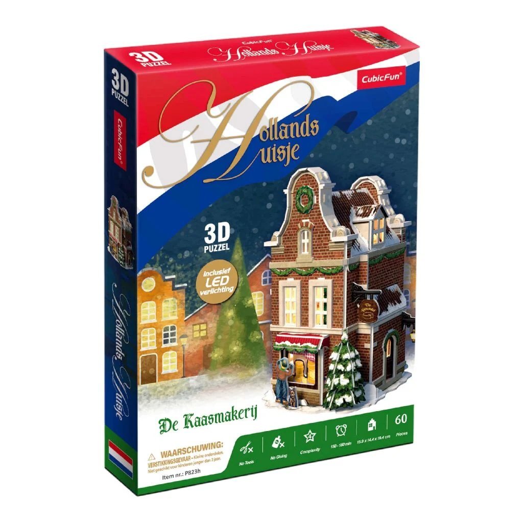 Cubic sjovt 3D puslespil Hollandsk hus vinter ost butik + lys 60 stykker