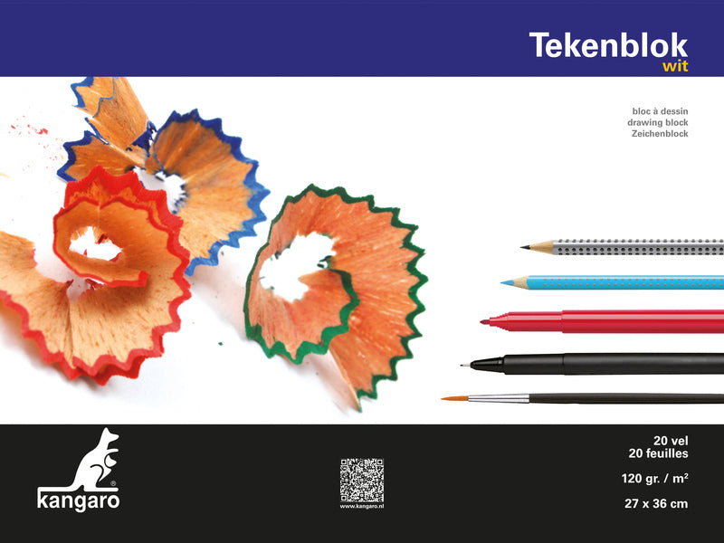 Kangaro k-5555 tegneblok 270x360mm 120gr 20 ark, hvid