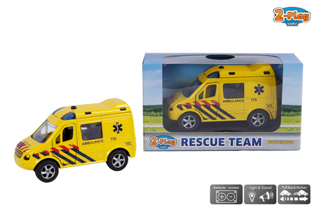 2-play die-cast pull back ambulance NL lys og lyd