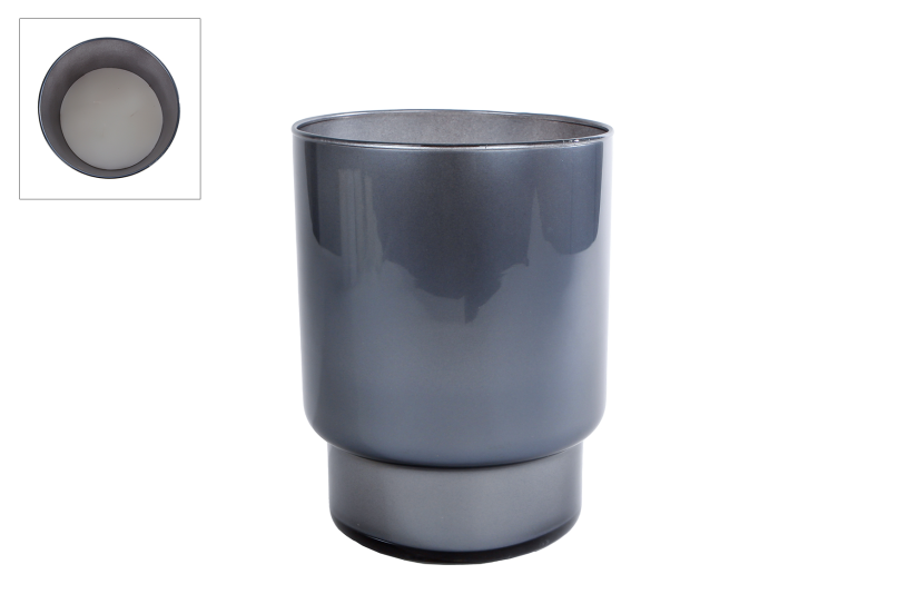 Kaars 3-wick 40uur parafine gl.grijs kaars glas 14x14x18,5cm