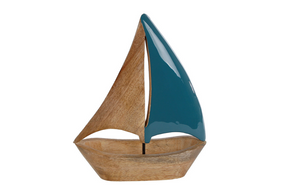 Sculptuur boot sail l blauw naturel mango 35x28x3cm