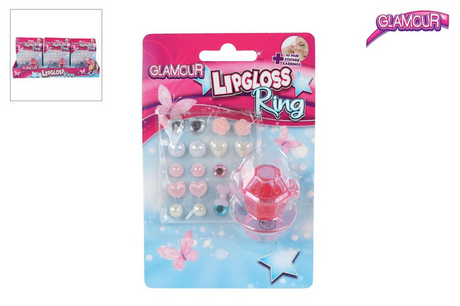 Glamour lipgloss ring og 10 par øreringe klistermærker