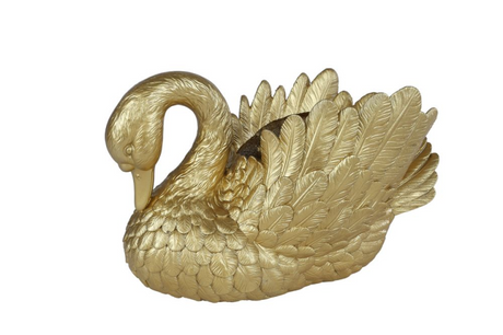 Van mane skulptur svane guld polystone dekorativ statue 28x13x16cm legetøj.