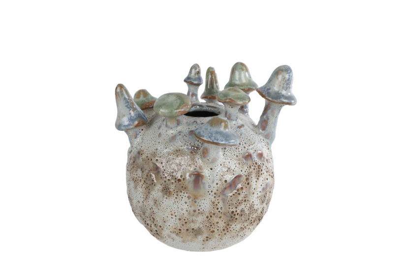 Vase svampecreme lilla fajance 12x12x14cm