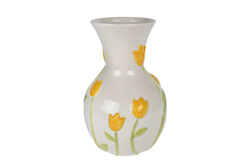 Vaas tulipe wit geel aardew 18,5x18,5x28cm