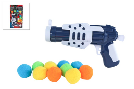 Pistol med 11 bløde bolde 17,5cm