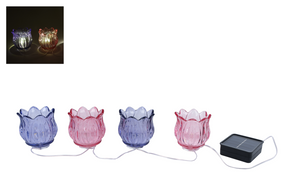 Lichtsnoer led tulp 4x solar paars roze glas 35x15x7cm