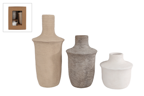 Vase jae sæt et 3stk lysebrun grå hvid 10x10x24cm