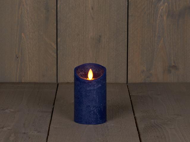 Led kaars rustiek incl. timer - 7.50x12.50cm - blauw