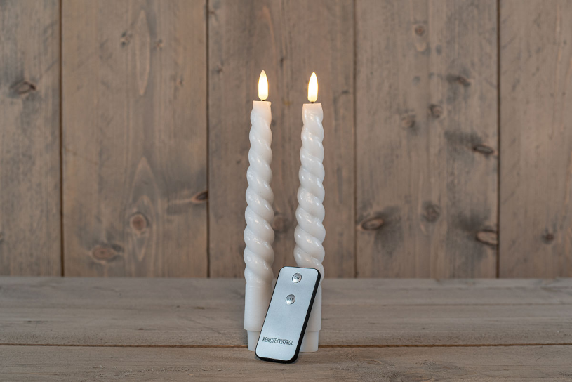 Led kaars swirl diner incl. afstandsbedieing - 23cm - wit