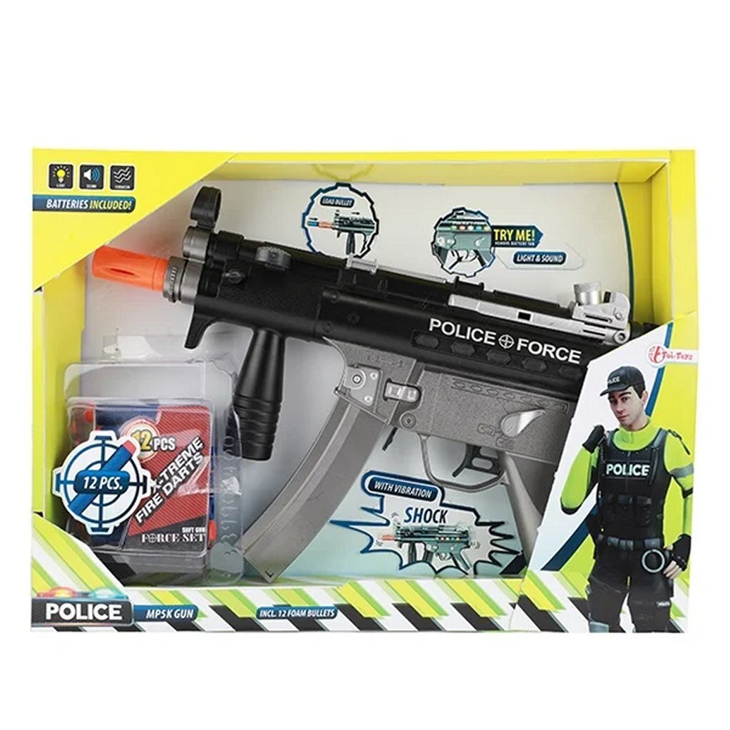 Toi-legetøj politiblaster + lys og lyd + 12 dartpile