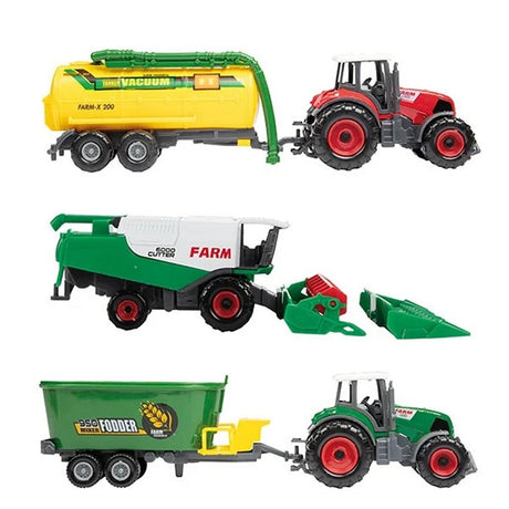 Toi-legetøj metal landbrugssæt 6-delt traktor + trailer 4 assorteret