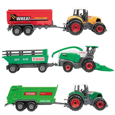 Toi-legetøj metal landbrugssæt 6-delt traktor + trailer 4 assorteret