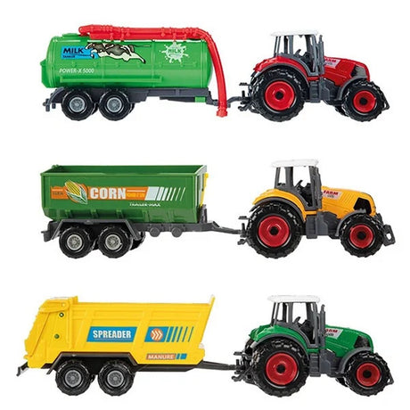 Toi-legetøj metal landbrugssæt 6-delt traktor + trailer 4 assorteret