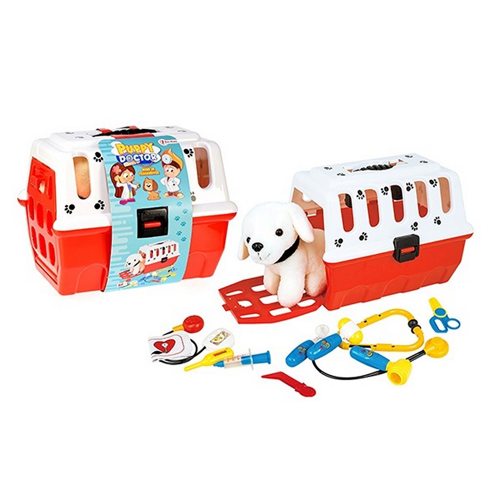 Toi-toys hvalp i rejsekurv + dyrlægetilbehør