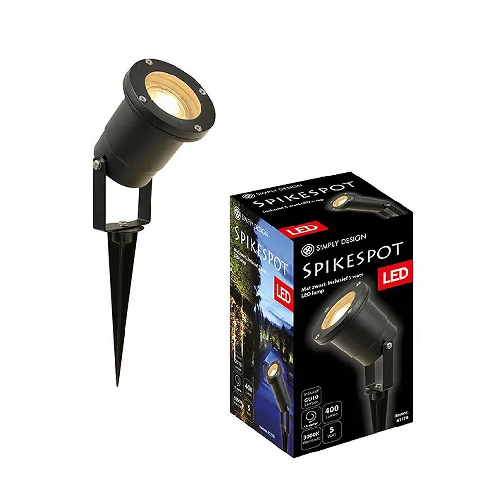 Simpelthen design led spike spot gu10 5w 3000k sort metal