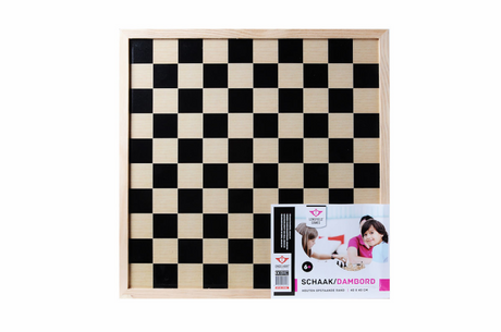 Longfield tosidet skak- og dambræt lavet af træ - stor spilleplade 40 x 40 cm - træplade til skakspil - klassisk brætspil - englehjerte