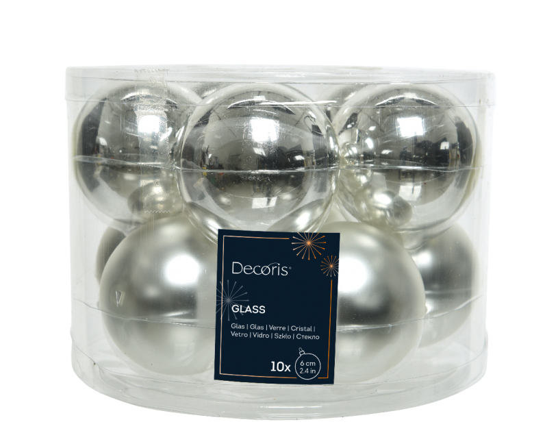 Kerstbal glas 6.00cm 10 stuks - zilver