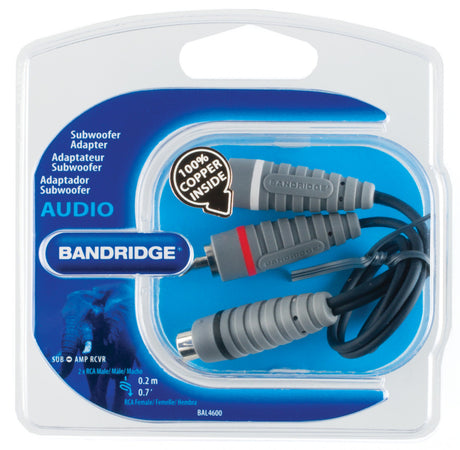 Bandridge bal4600 subwoofer kabel 2x rca han - rca hun 0,20 m blå