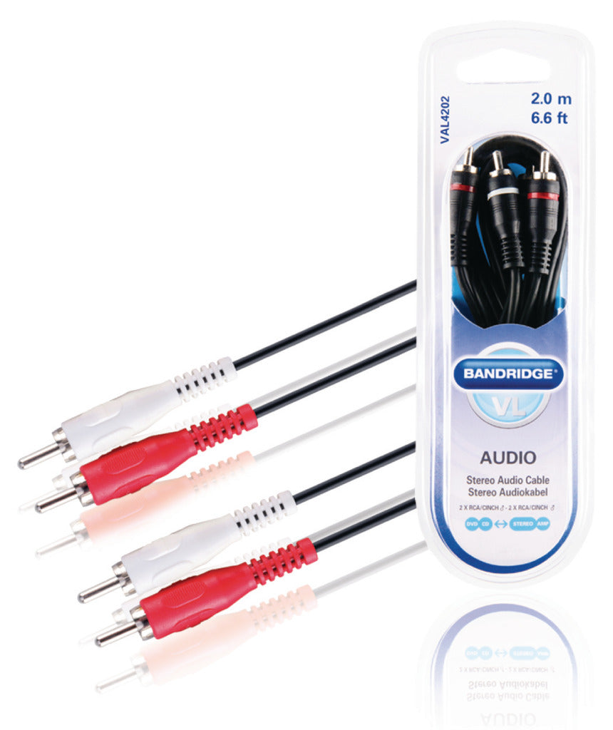 Bandridge val4202 stereo lydkabel 2x RCA han - 2x RCA han 2,00 m sort