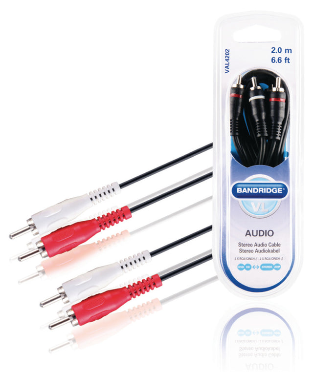 Bandridge val4202 stereo lydkabel 2x RCA han - 2x RCA han 2,00 m sort