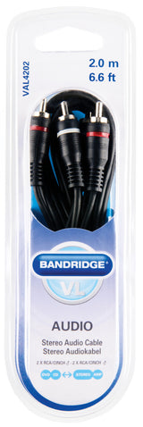 Bandridge val4202 stereo lydkabel 2x RCA han - 2x RCA han 2,00 m sort