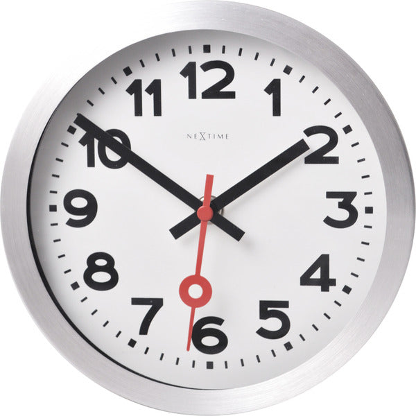 Nexttime station – vægur bordur – 19 cm – børstet aluminium – hvid
