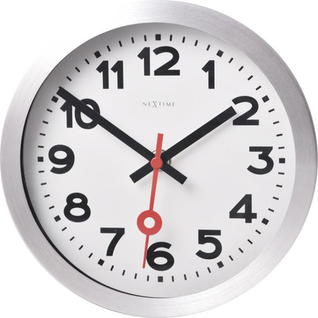 Nexttime station – vægur bordur – 19 cm – børstet aluminium – hvid